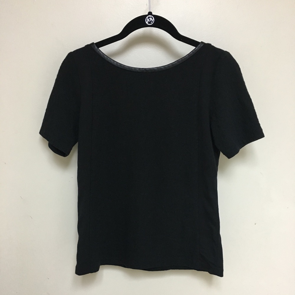 LOFT Faux Leather Trimmed Black Shirt